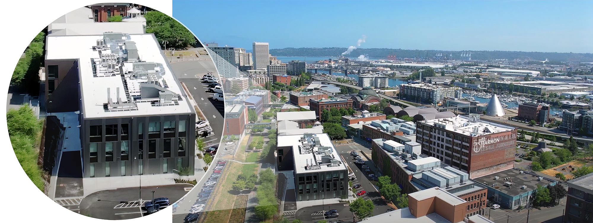 University of Washington Tacoma campus is located in downtown Tacoma. Milgard Hall was newly constructed amid a collection of historic brick warehouse buildings that were modernized to create a modern-day hub for learning.