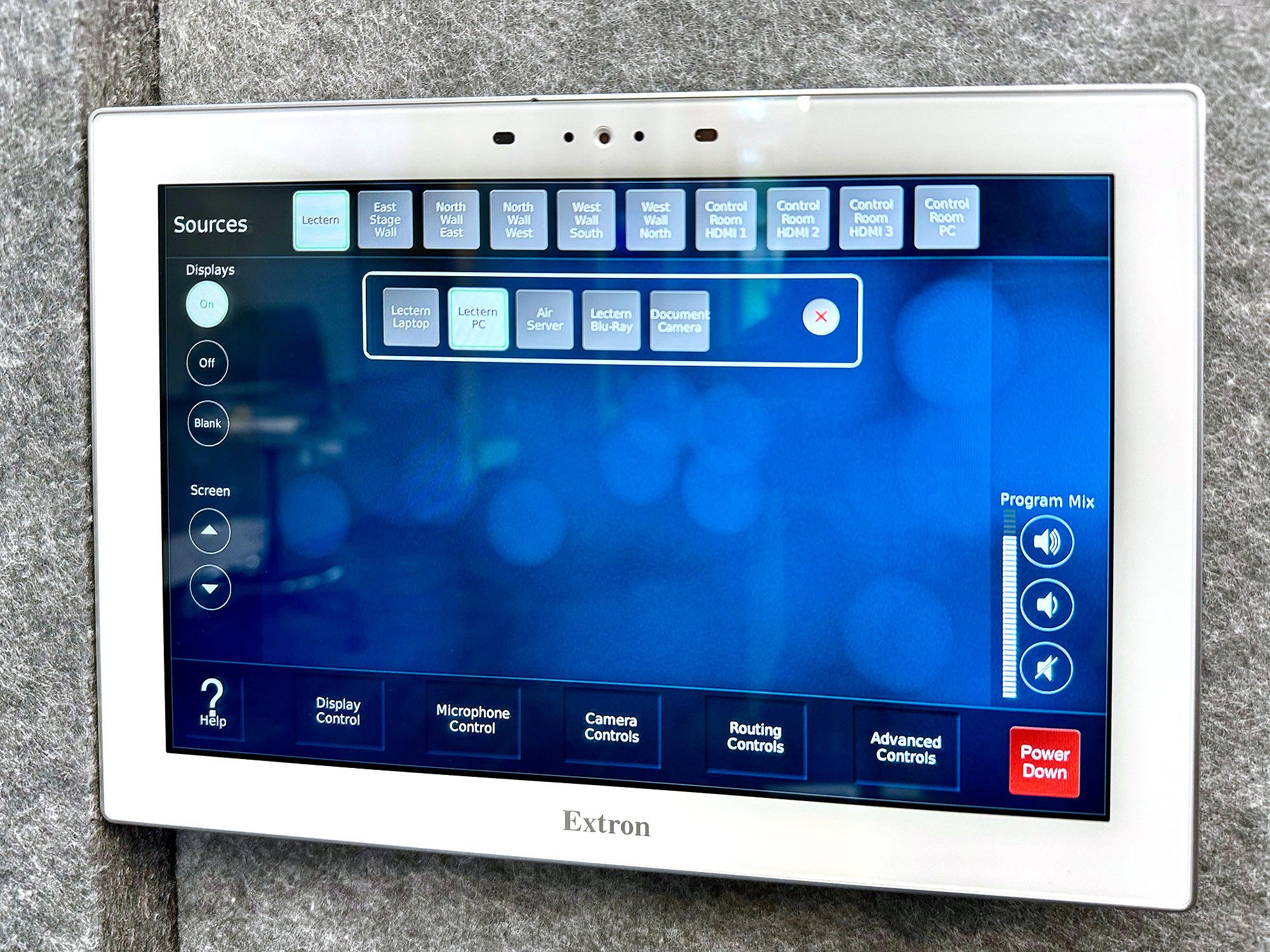 A wall mounted TouchLink touchpanel in the HIP seminar venue.