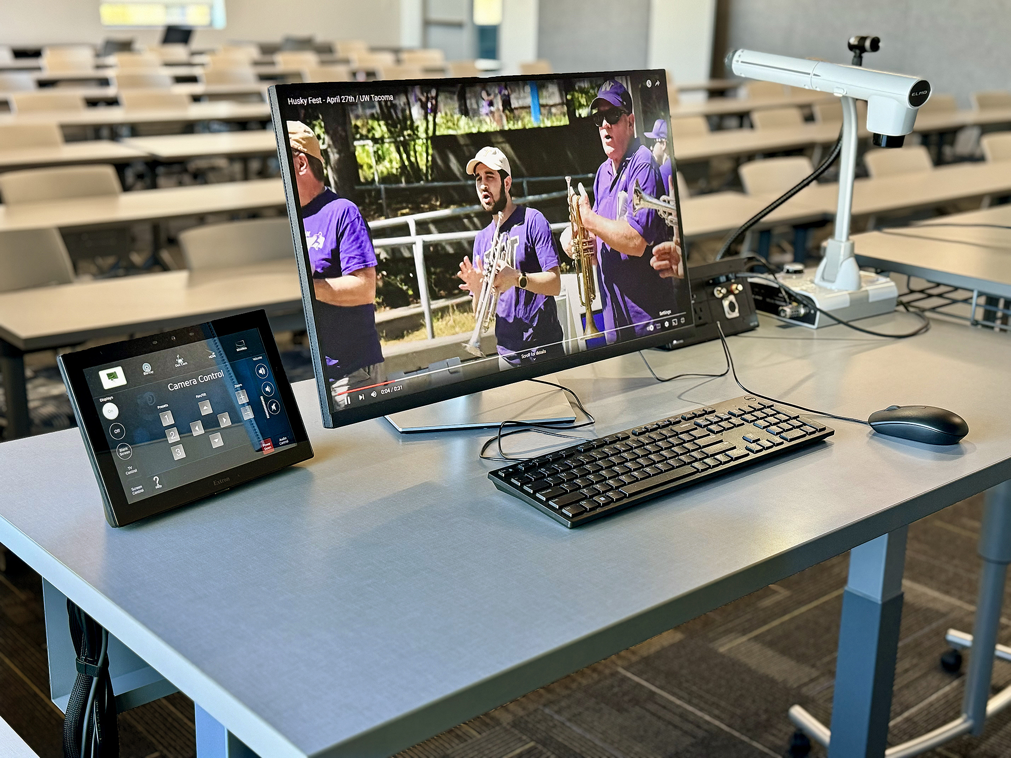 The instructor desks in classrooms 301 and 311 include a PC, document camera, webcam, touchpanel, and auxiliary AV connector panel.