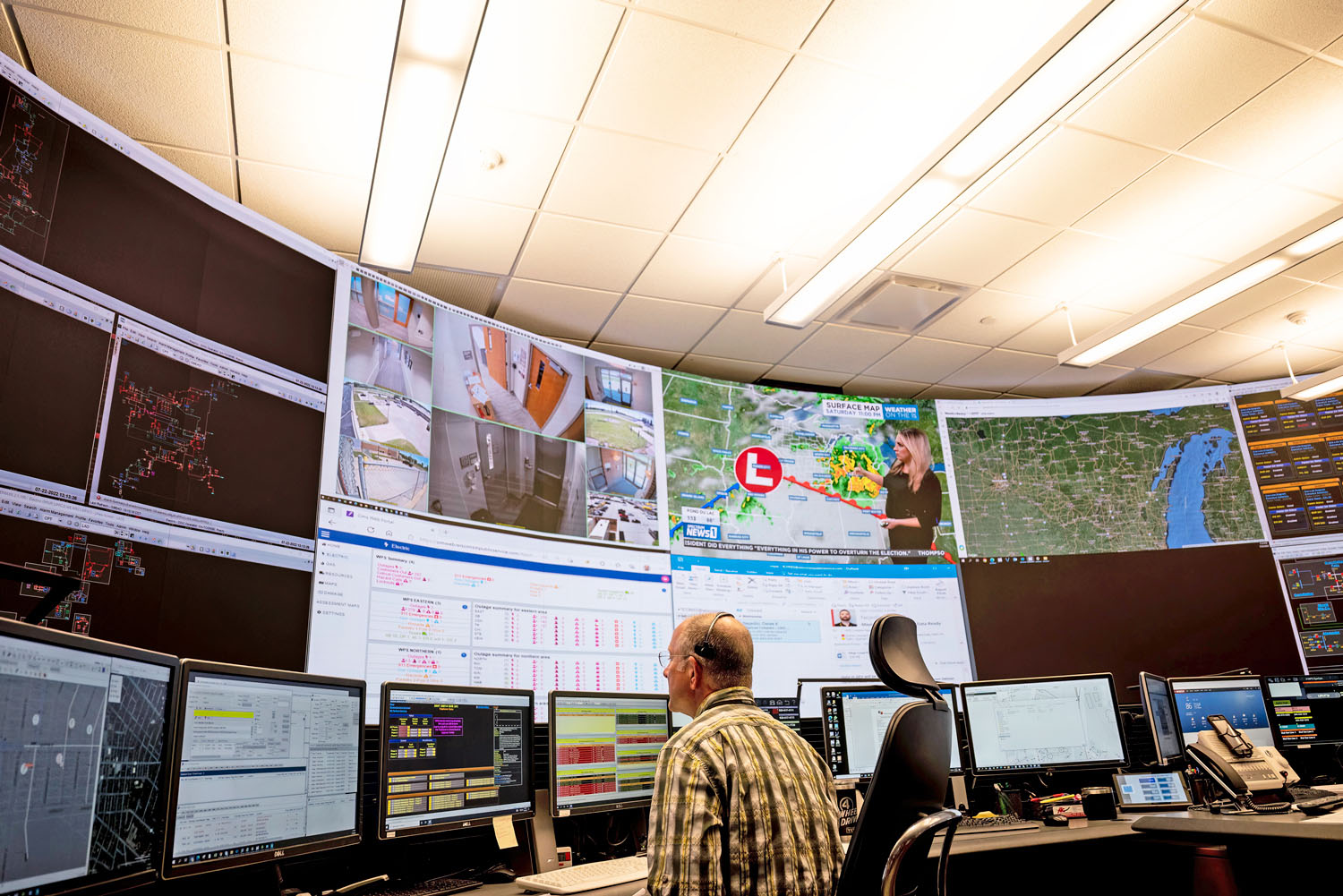 The operators in the Wisconsin Public Services, Electric Operations command center use a videowall to monitor and maintain the state's power grid.