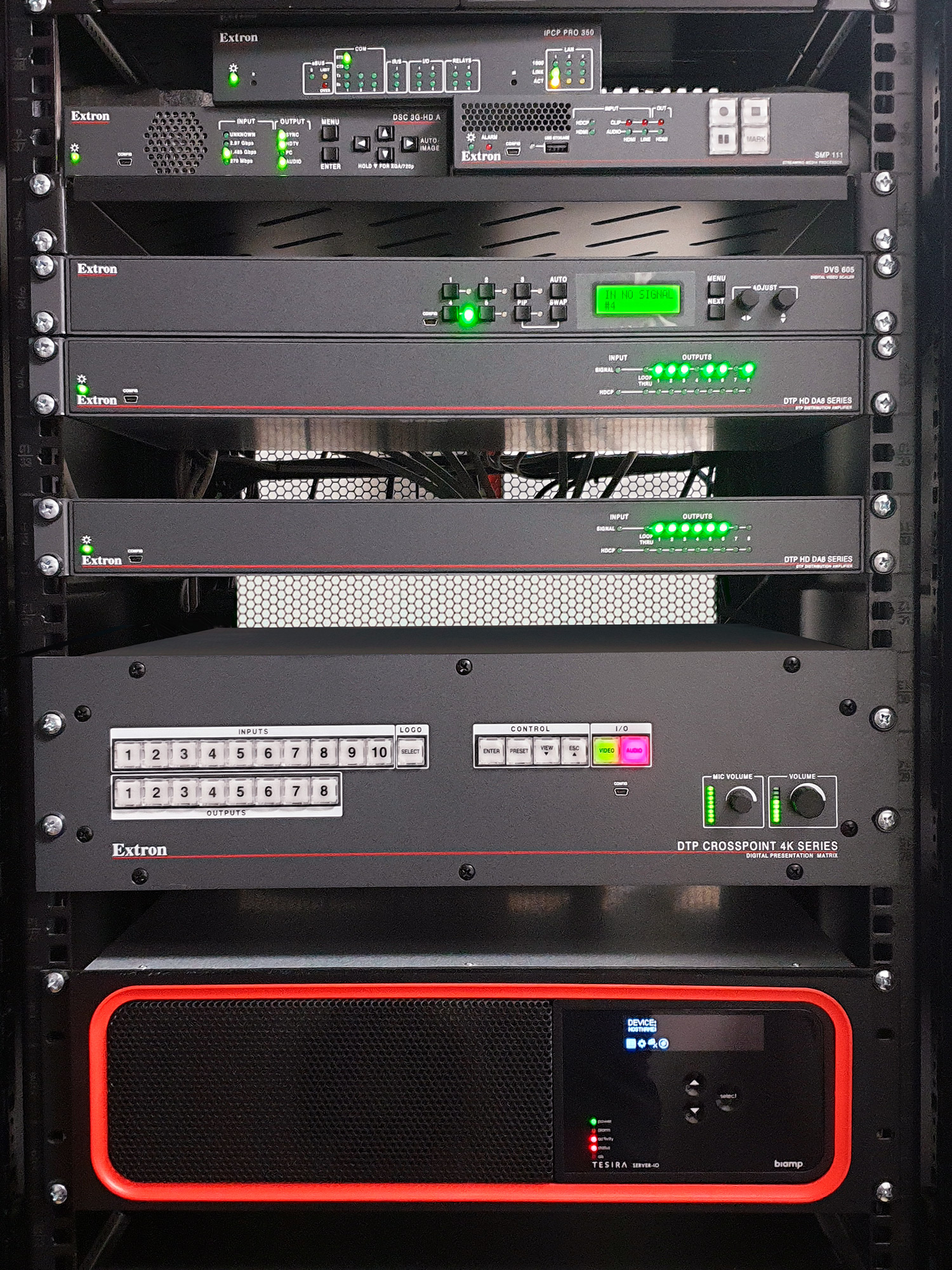 Main control room AV equipment rack