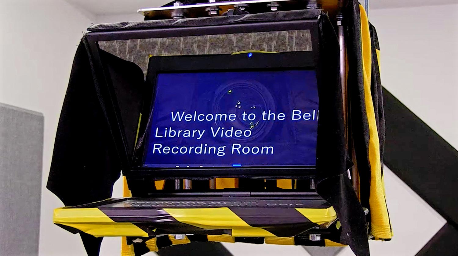 Presenters can bring their scripts on a USB flash drive to use with the Teleprompter Pro application that runs on the room's PC.