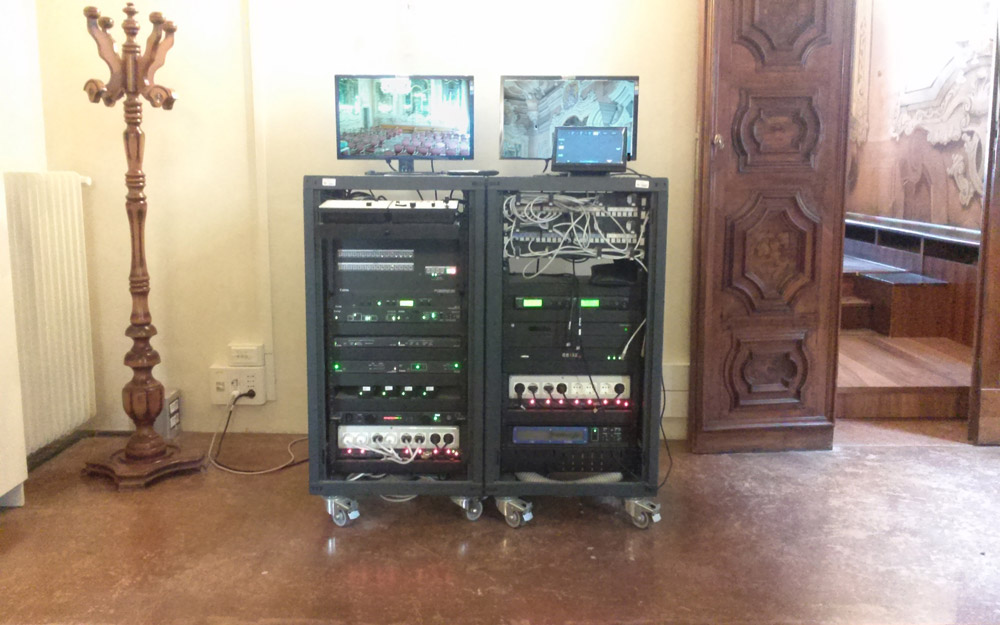 Extron Pro Series control products placed inside mobile racks