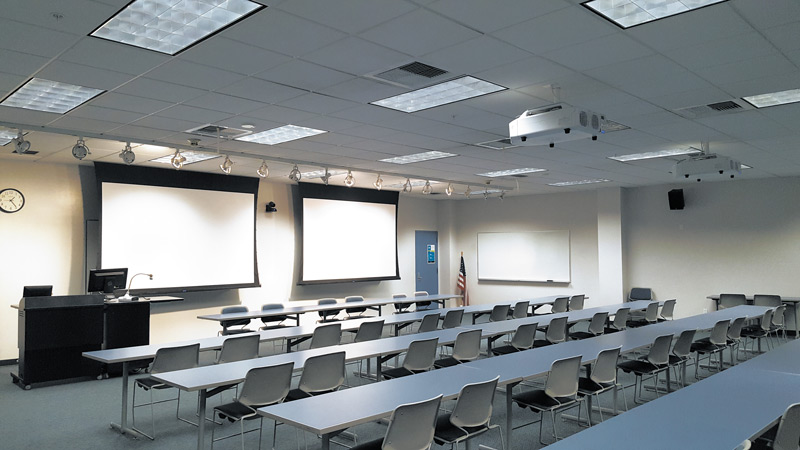 A classroom with AV equipment