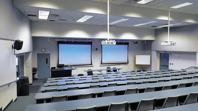 A classroom with AV equipment