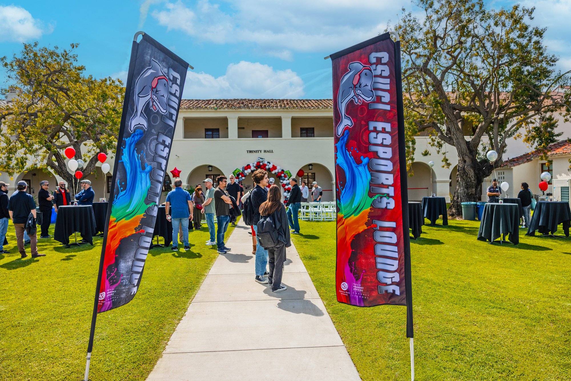 The esports lounge is located in Trinity Hall, on the South Quad. It is a short walk from the student housing villages to the esports lounge, providing a strong incentive for students who are avid gamers to consider living on campus.