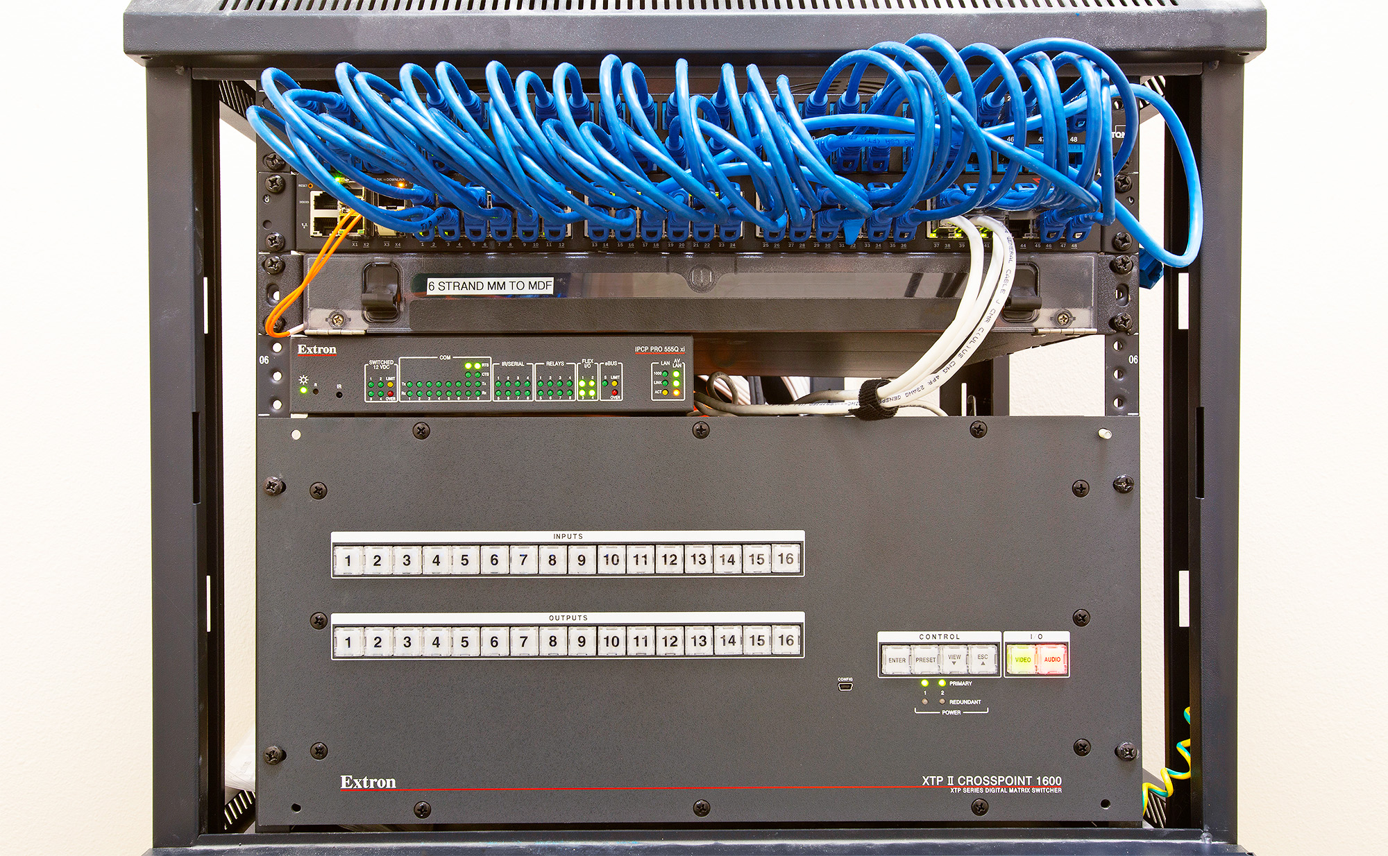 The heart of the AV system is the XTP II CrossPoint modular matrix switcher populated with XTP CP 4K I/O boards that extend signals up to 330 feet (100 meters).