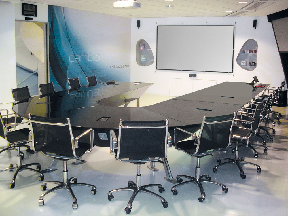 In the boardroom, conveniently mounted AAPs provide quick access to AV connections directly at the table while the TLP 700TV allows the meeting organizer to easily operate the room’s equipment.
