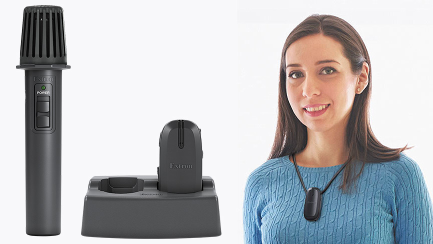 Sistema VoiceLift Pro e un'insegnante che indossa un microfono pendente
