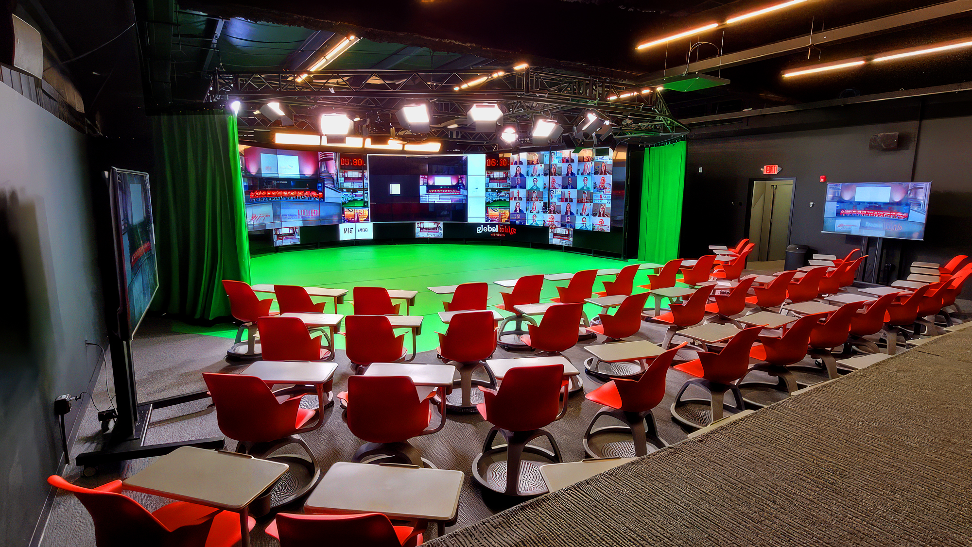 A wide-angle view of the Global Bridge Cambridge, showcasing the state-of-the-art teleimmersion 3D technology that powers immersive learning experiences.