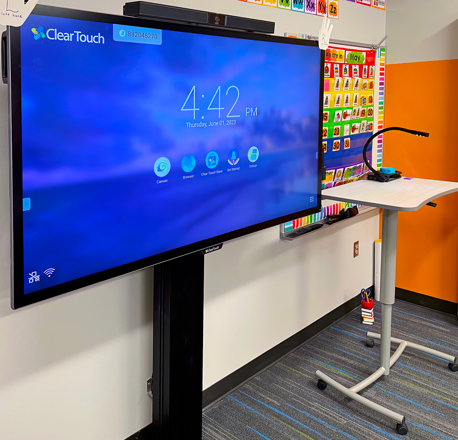 Many spaces, including all classrooms, feature 65" interactive touchpanel displays and videoconferencing bars connected to the NAV Pro AV over IP network.