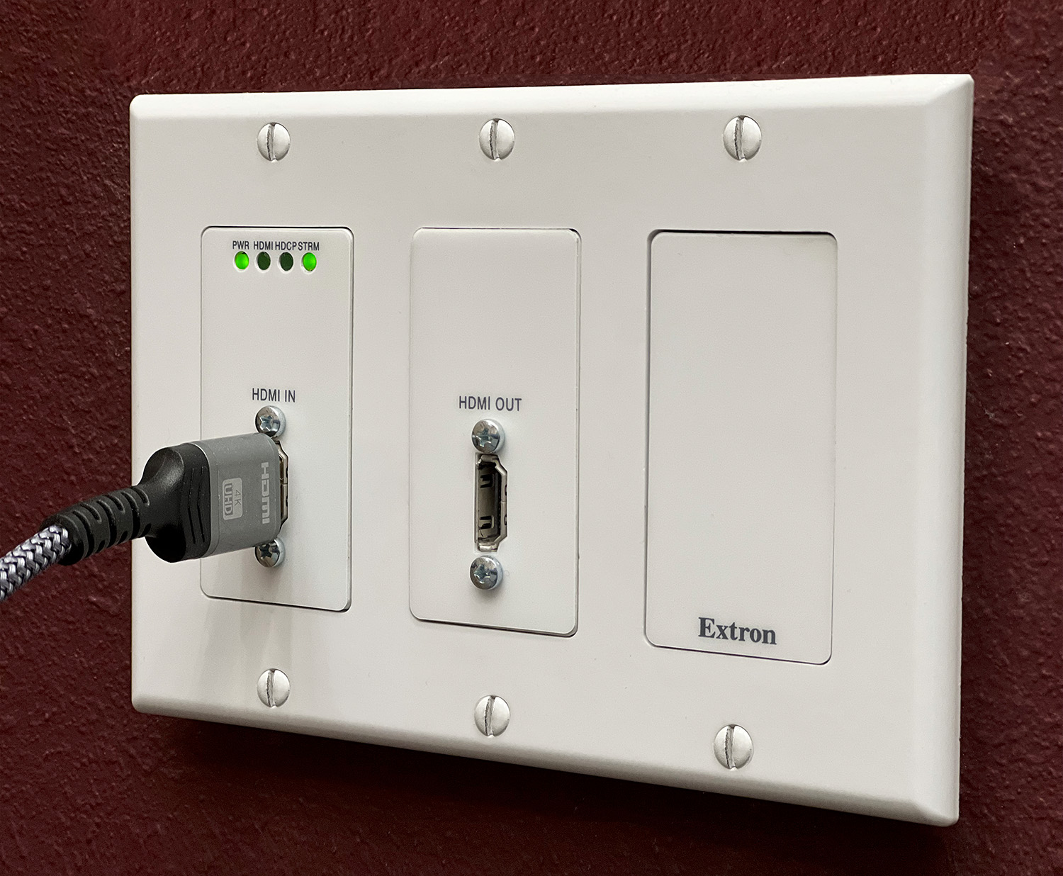 One of the ways teachers can originate AV lesson content is by plugging in their BYOD device at the NAV encoder HDMI wallplate located in each classroom.
