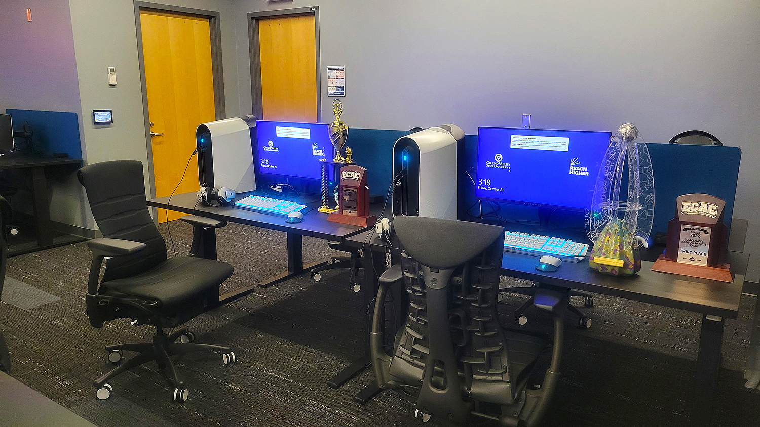 Thumbnail - For the Laker Esports Center, GVSU partnered with local furniture manufacturer Herman Miller for the tables, Logitech gaming chairs, and accessories.
