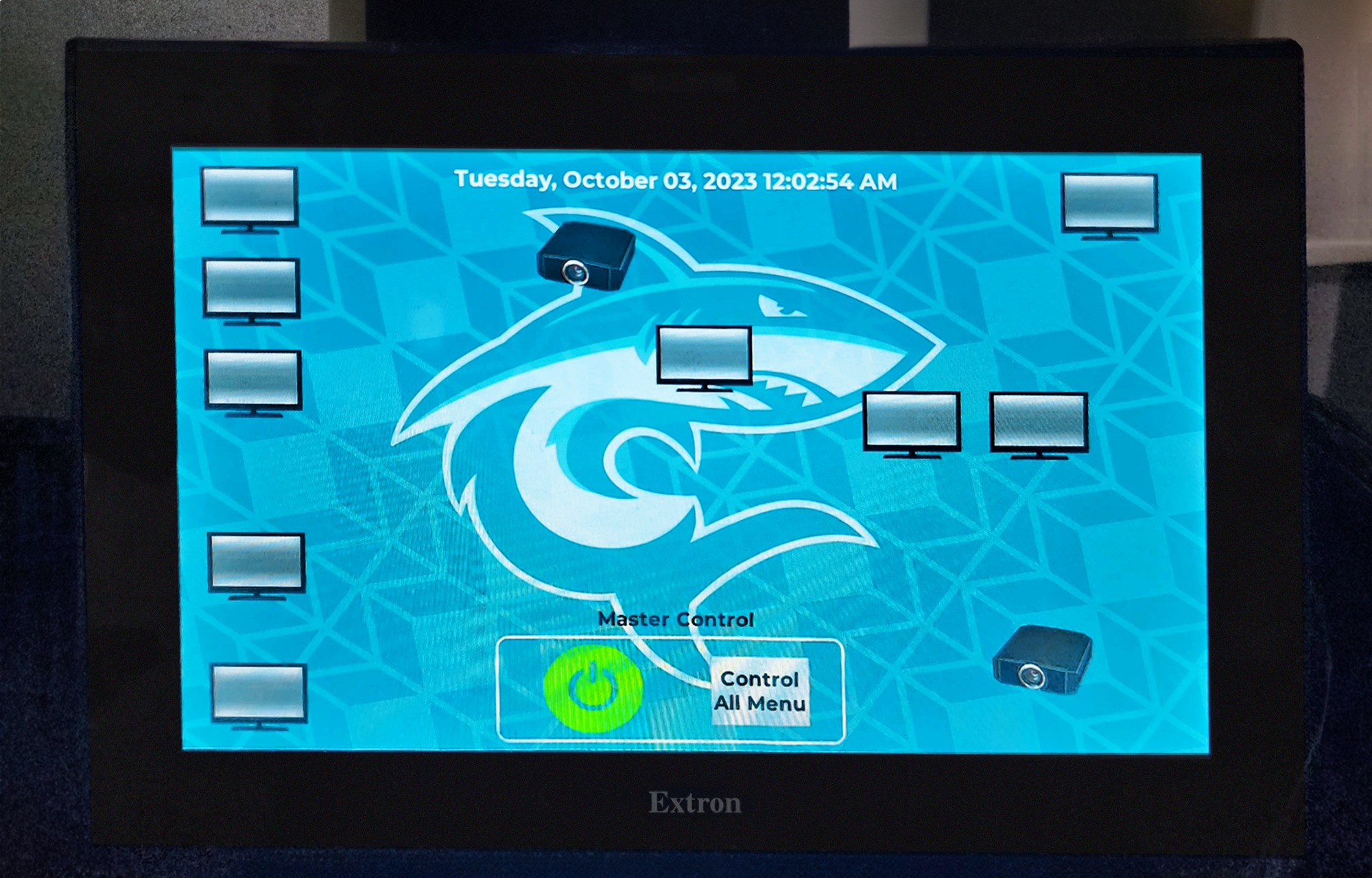 The custom touchpanel interface for the arena AV system was created using GUI Designer.