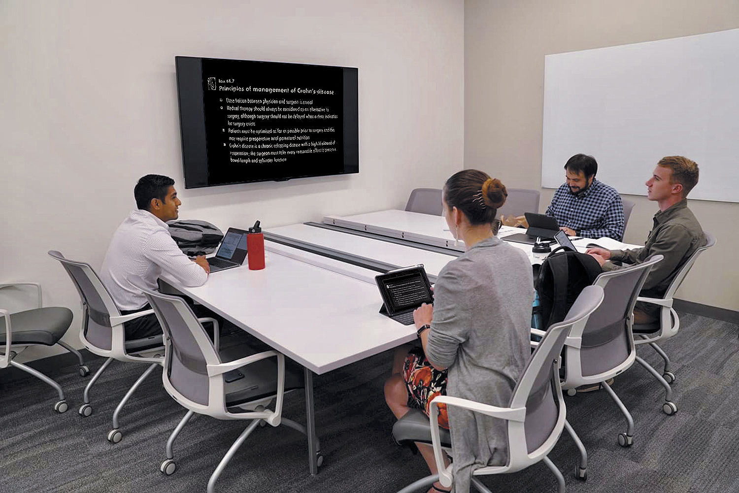 Students have access to the same high-performance technologies when studying in the collaboration rooms as do the faculty within meeting rooms.