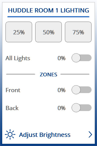 Imagen en miniatura de la interfaz de usuario de la sala de conferencias a un nivel de iluminación del 100%