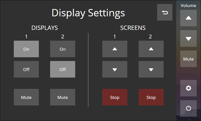 TLP Pro 525 Series Display Settings Page