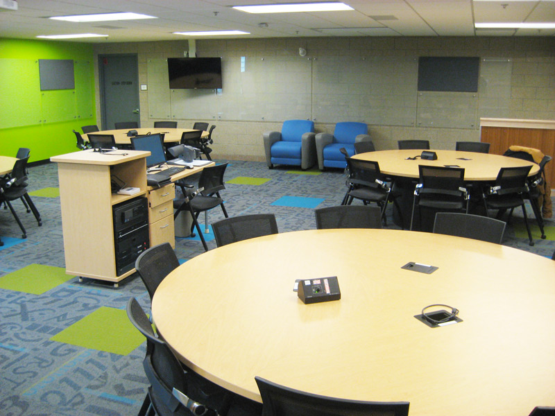 Student tables in classroom