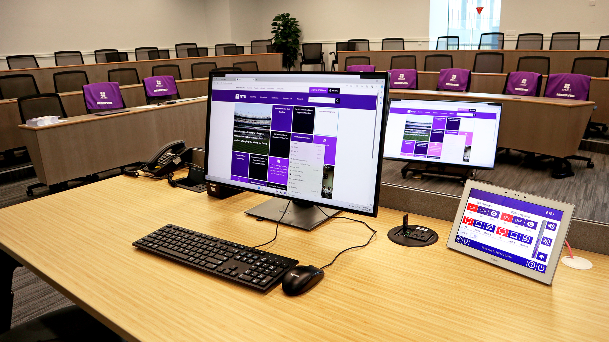 Instructor stations in NYU Shanghai classrooms feature Extron TLP Pro touchpanels for intuitive control and Cable Cubby enclosures for convenient connectivity, ensuring seamless signal routing and hybrid-ready presentations.<br><br>Photos courtesy of NYU Shanghai.