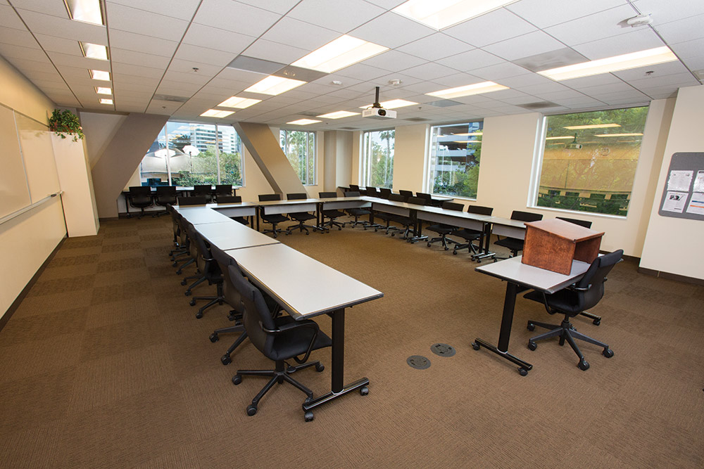 A pair of Flat Field ceiling speakers provide very wide coverage and consistent sound levels throughout the standard classrooms.