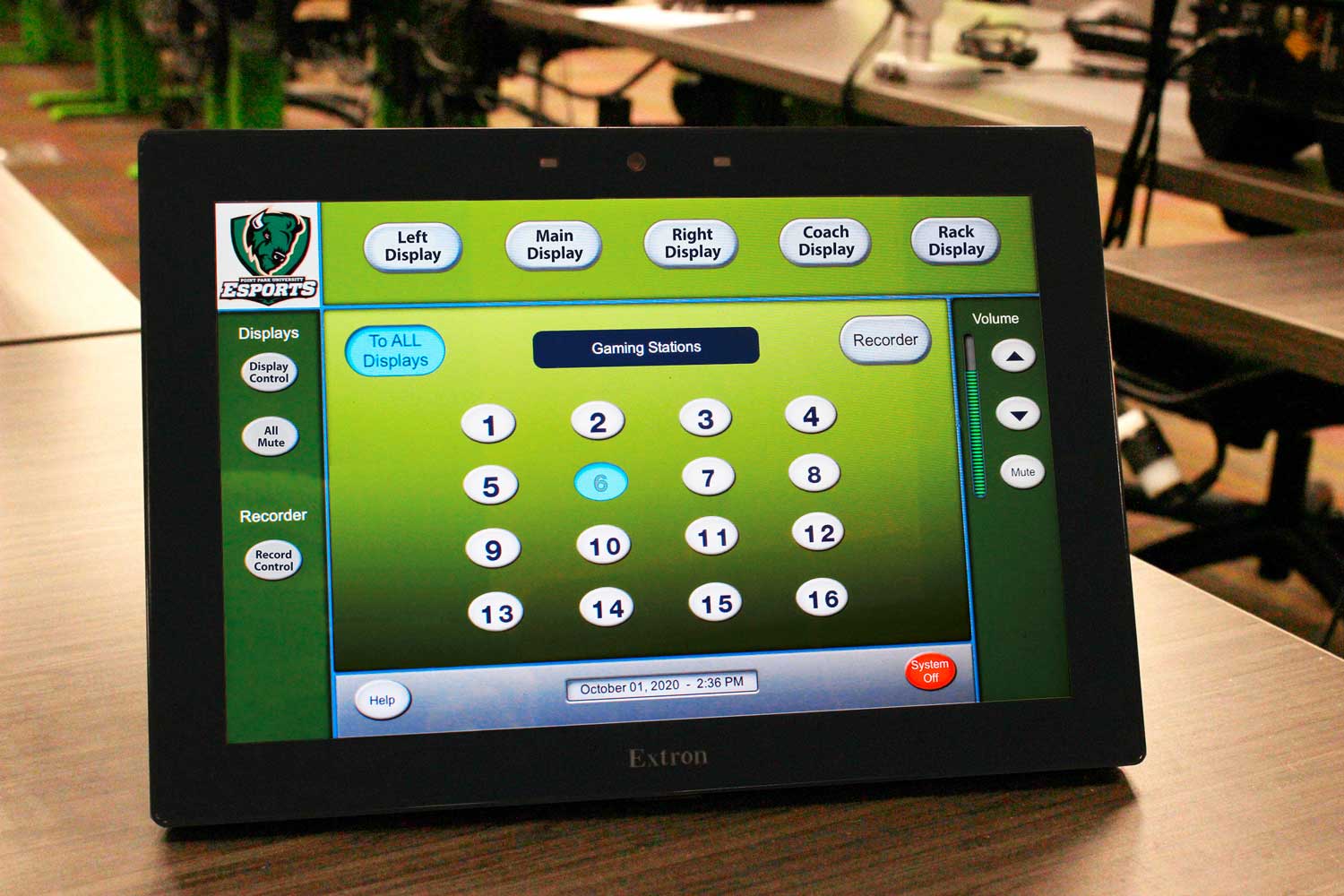Coach Gaul controls the XTP system using the TLP Pro 1025T 10” Tabletop TouchLink Pro Touchpanel at his workstation.