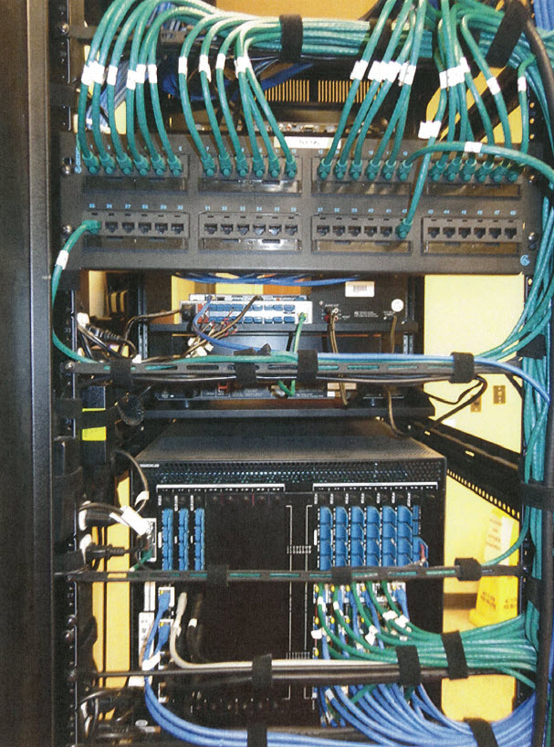 Rack showing cable infrastructure of AV equipment