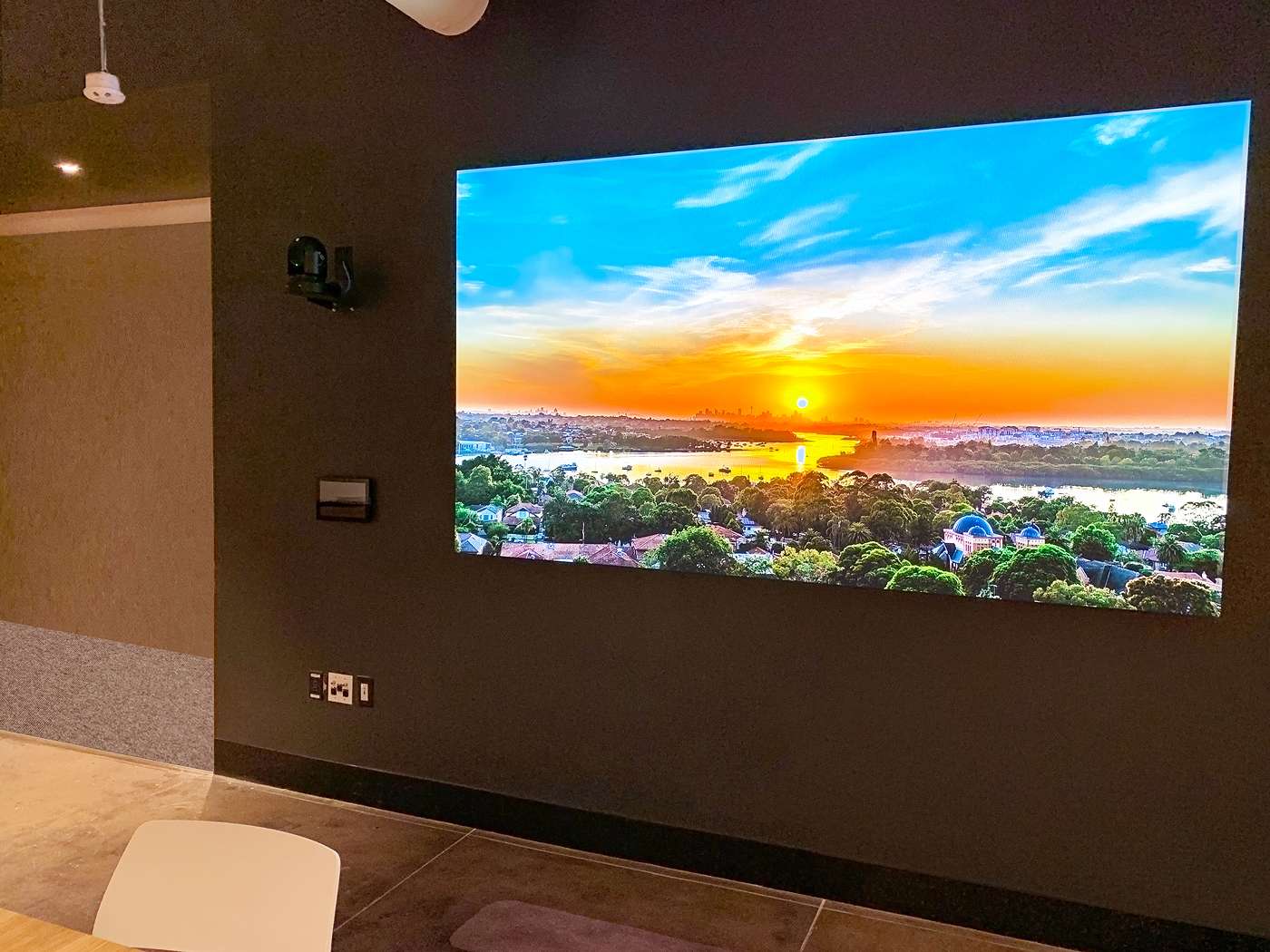 The 3x3 videowall in the All-Hands event space - interior