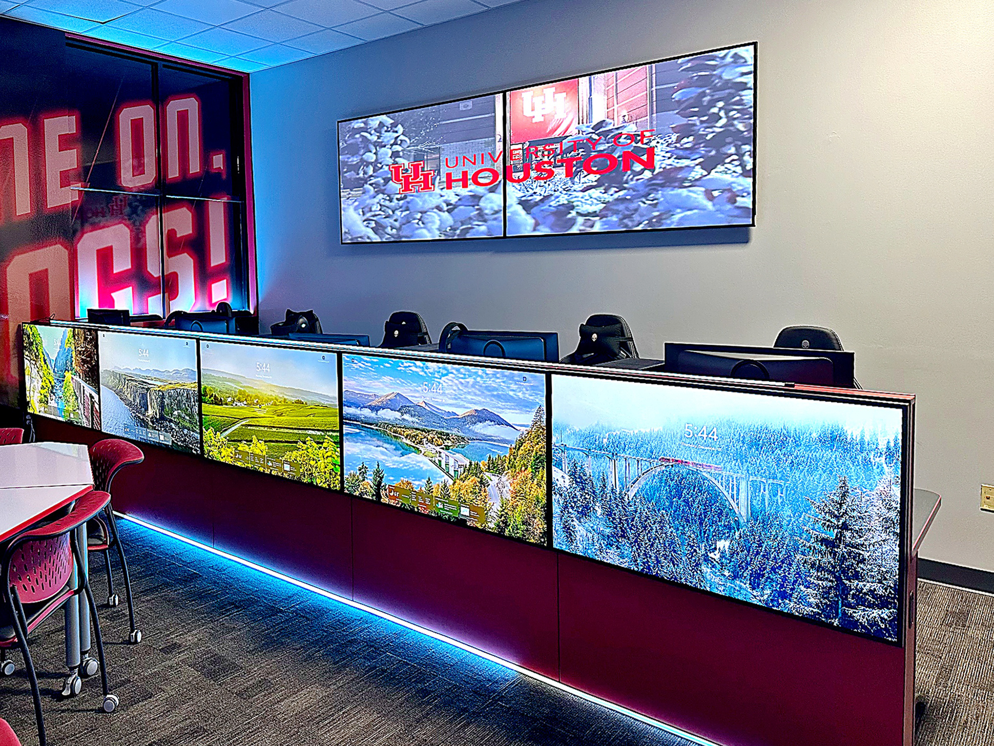 LED video wall delivers high-impact visuals for live matches, spectator viewing, and classroom content.