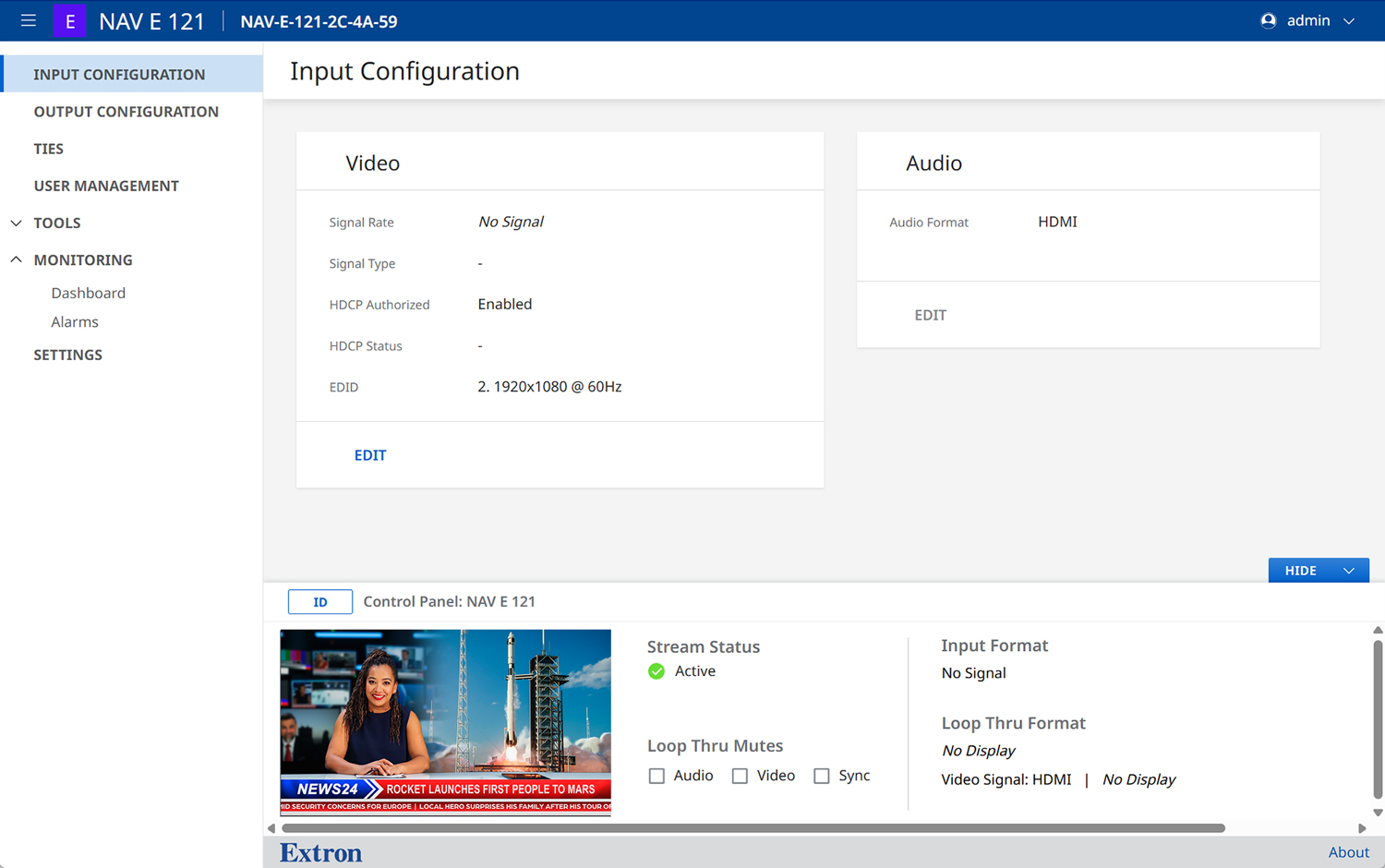 NAV E 121 embedded webpage