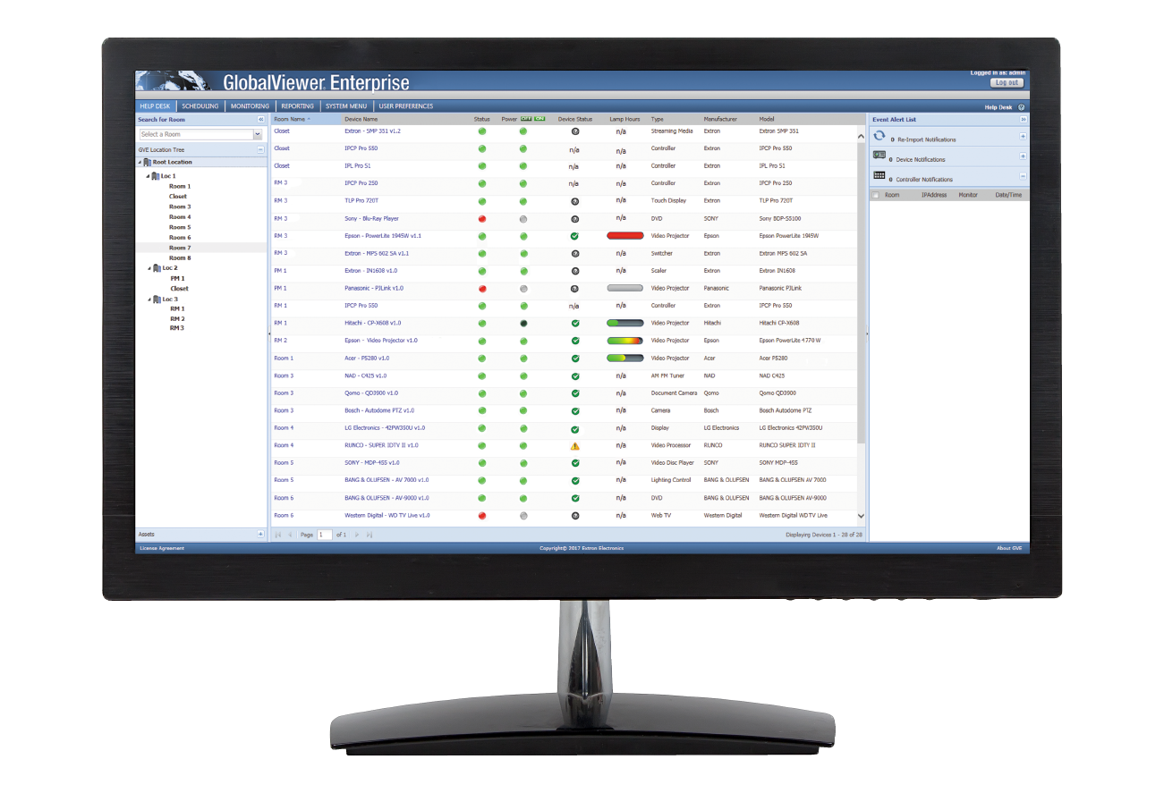 Monitor di un computer che mostra l'interfaccia grafica del software GlobalViewer Enterprise