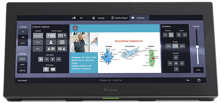 Touchpanel interface showing lecture preview and capture controls