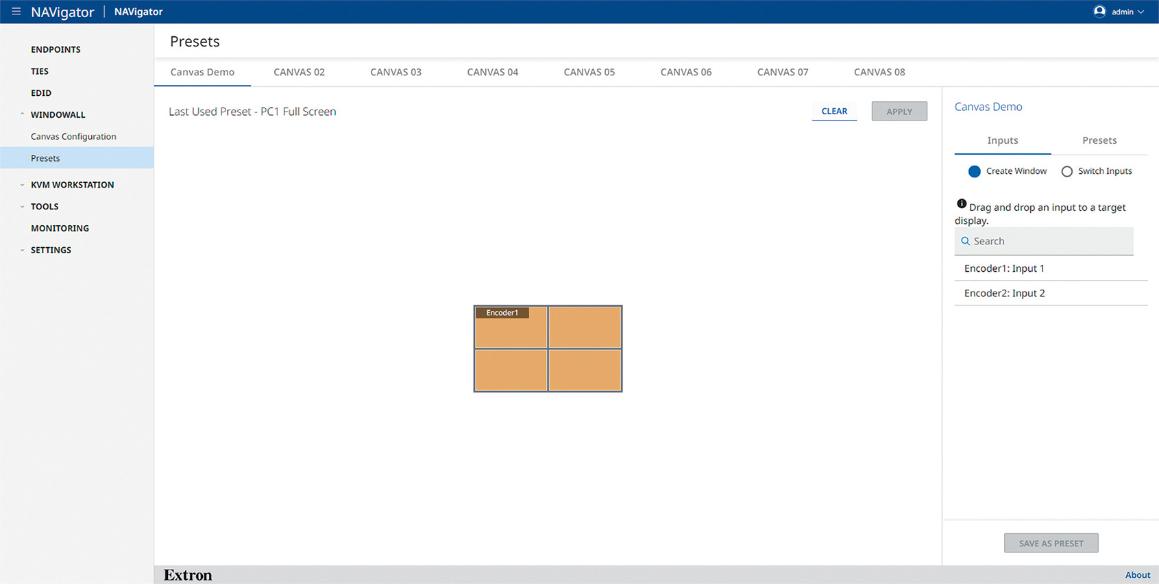 Capture d'écran de la configuration du canevas du mur d'images avec NAV
