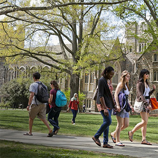 Students walking to class on campus.