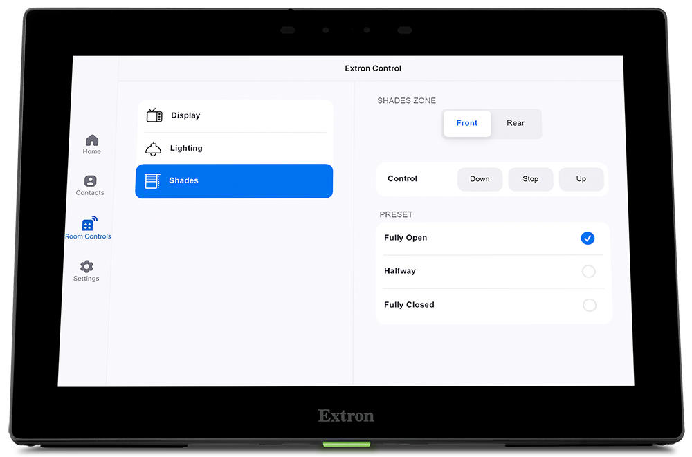 Interface graphique d'Extron Control pour Zoom Rooms