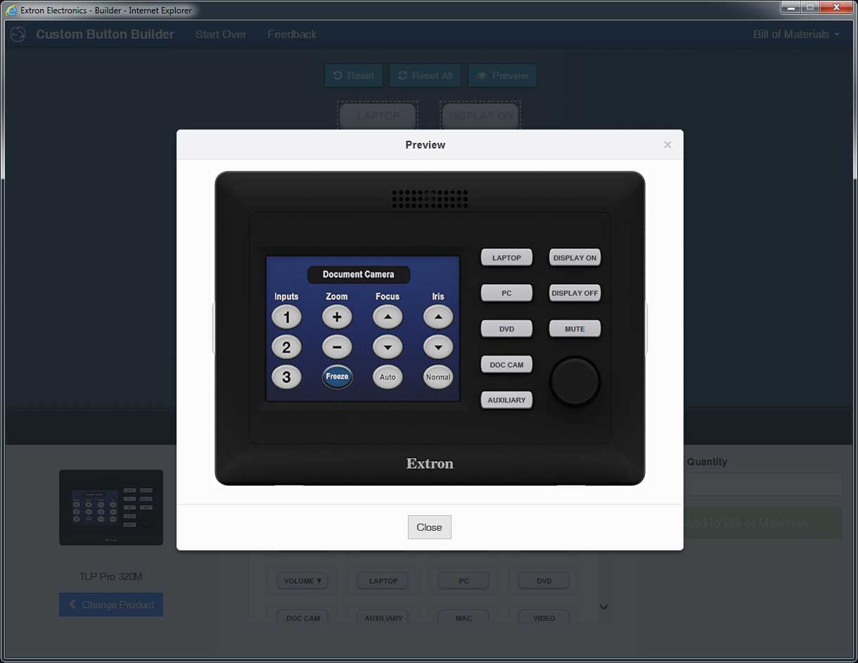 Un'anteprima del prodotto è visualizzabile in qualsiasi momento durante la personalizzazione dei pulsanti
