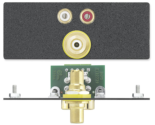 Two RCA Female to Captive Screw Terminal - Audio, Red/White; One RCA Female to Female Barrel - Video, Yellow - Black