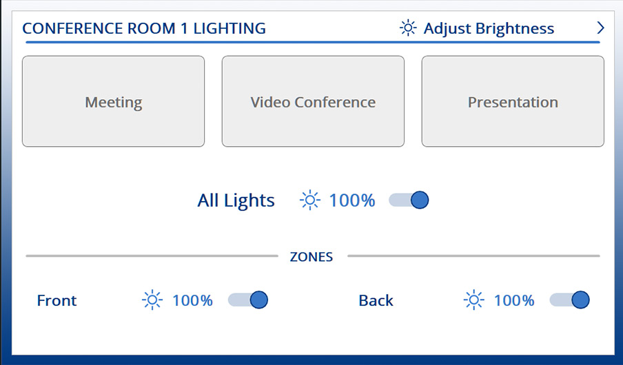 User interface of Conference Room at 100 percent light level