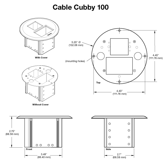 Cable Cubby 100 Panel Drawing