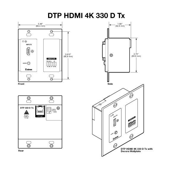 DTP HDMI 4K 330 D Tx Panel Drawing