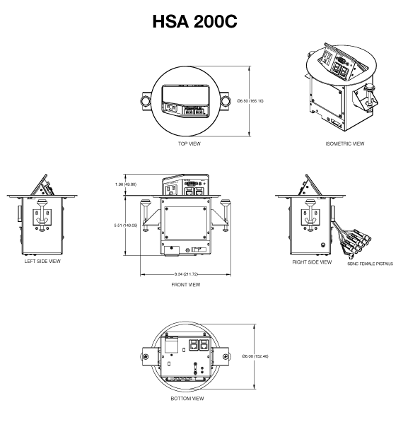 Hideaway® HSA 200C Panel Drawing