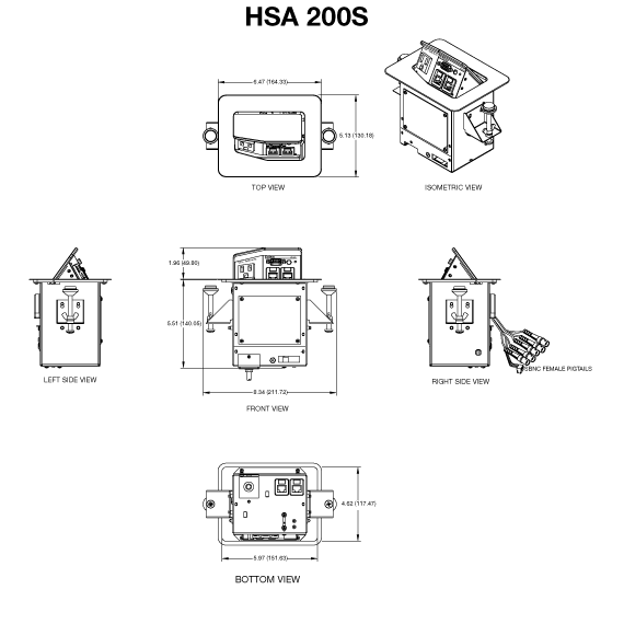 Hideaway HSA 200S Panel Drawing